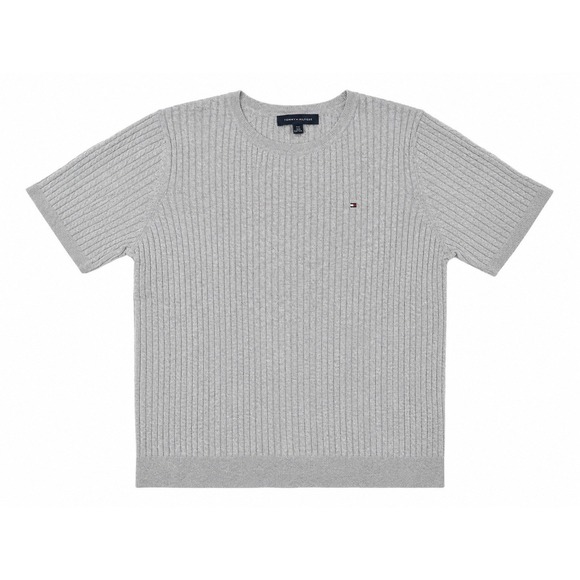 Tommy Hilfiger Sweaters - Tommy Hilfiger Women's L Gray Rib-Knit Crew Neck‎ Short Sleeve Pullover Logo